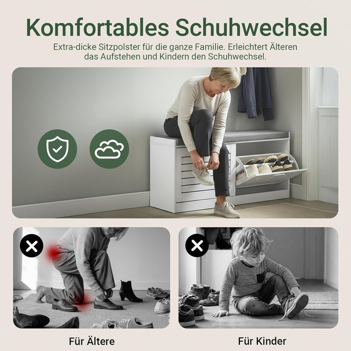SoBuy Schuhbank mit Sitzfläche – Schuhbank mit Stauraum für 8 Paar Schuhe – Sitzbank mit Stauraum &