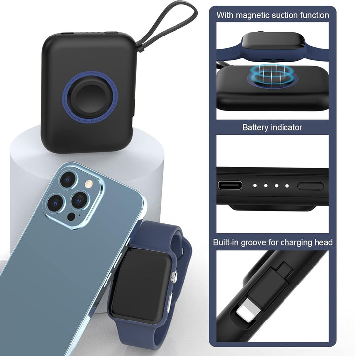 leQuiven 5000mAh Induktive Ladestation für iWatch 9/8/7/6/5/4/3/2/1/SE, Power-Bank für iPhone 15/14/