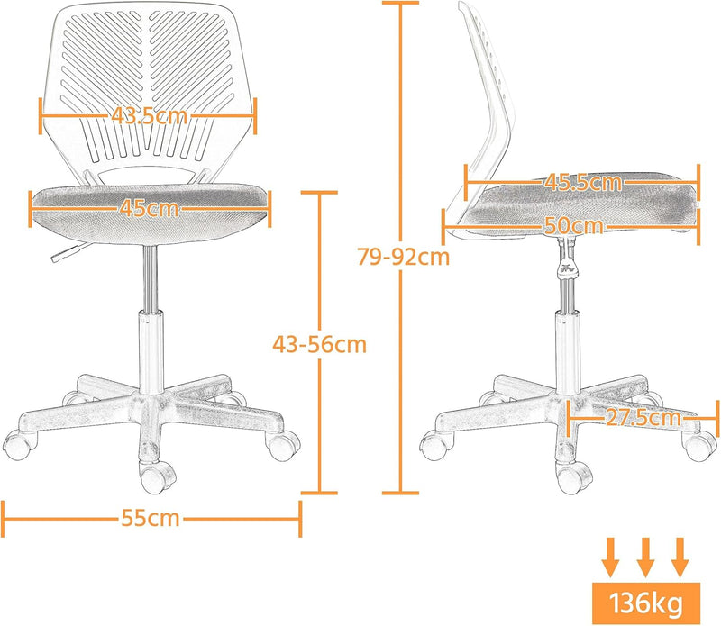 Yaheetech Bürostuhl Ergonomisch Schreibtischstuhl ohne Armlehnen Drehstuhl mit Rücklehne Arbeitsstuh