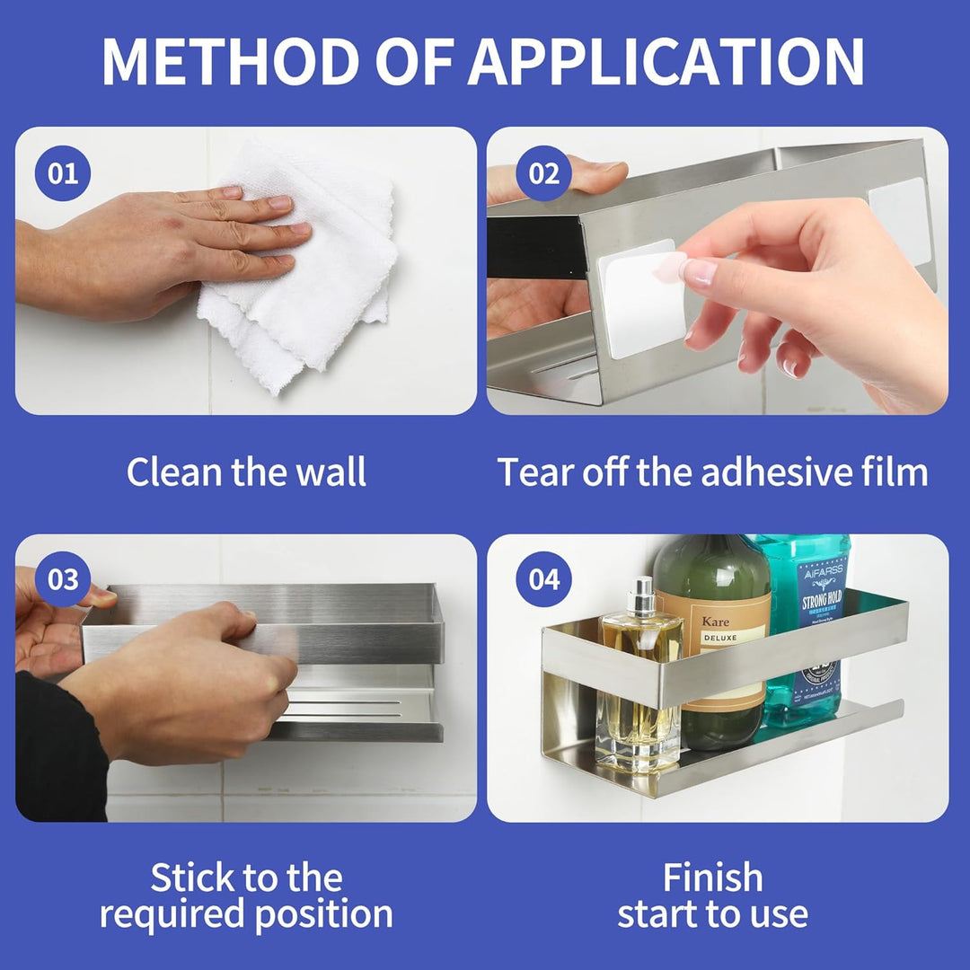 Duschablage Ohne Bohren mit 4-Haken,Duschregal aus Edelstahl SUS304 Duschregal Wandmontage Badregal,