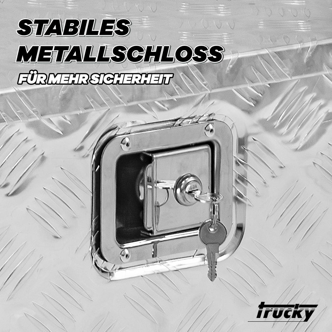 Trucky Truckbox aus Aluminium, Modell D160, 109 x 40 x 38 cm, Abschliessbar, Robustes Riffelblech, i