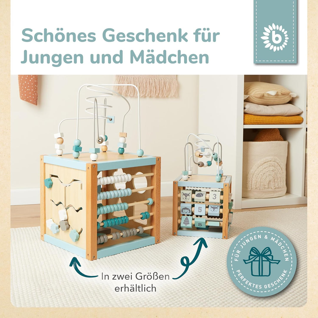 Bieco Motorikwürfel Scandi-Chic nachhaltiges Holz FSC® | Motorikspielzeug ab 1 Jahr | Activity Cente