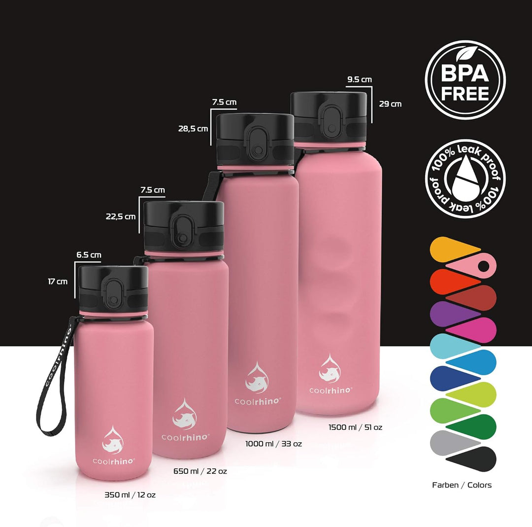 coolrhino Trinkflasche 350ml I 650ml I 1L I 1,5L für Sport, Outdoor, Schule, Fitness &amp; Kinder - Wass