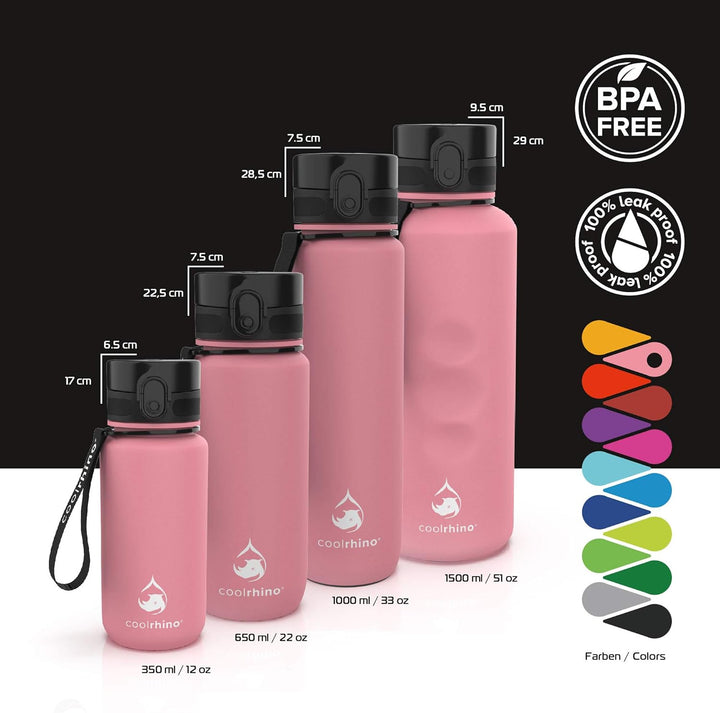 coolrhino Trinkflasche 350ml I 650ml I 1L I 1,5L für Sport, Outdoor, Schule, Fitness &amp; Kinder - Wass