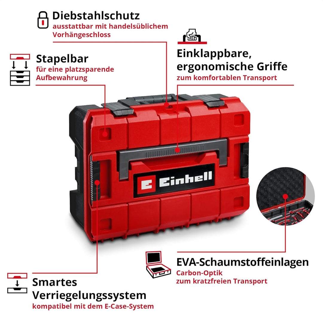 Original Einhell E-CASE 80-tlg. Werkzeugkoffer (Werkzeug-Set im robusten, stapelbaren Kunststoffkoff
