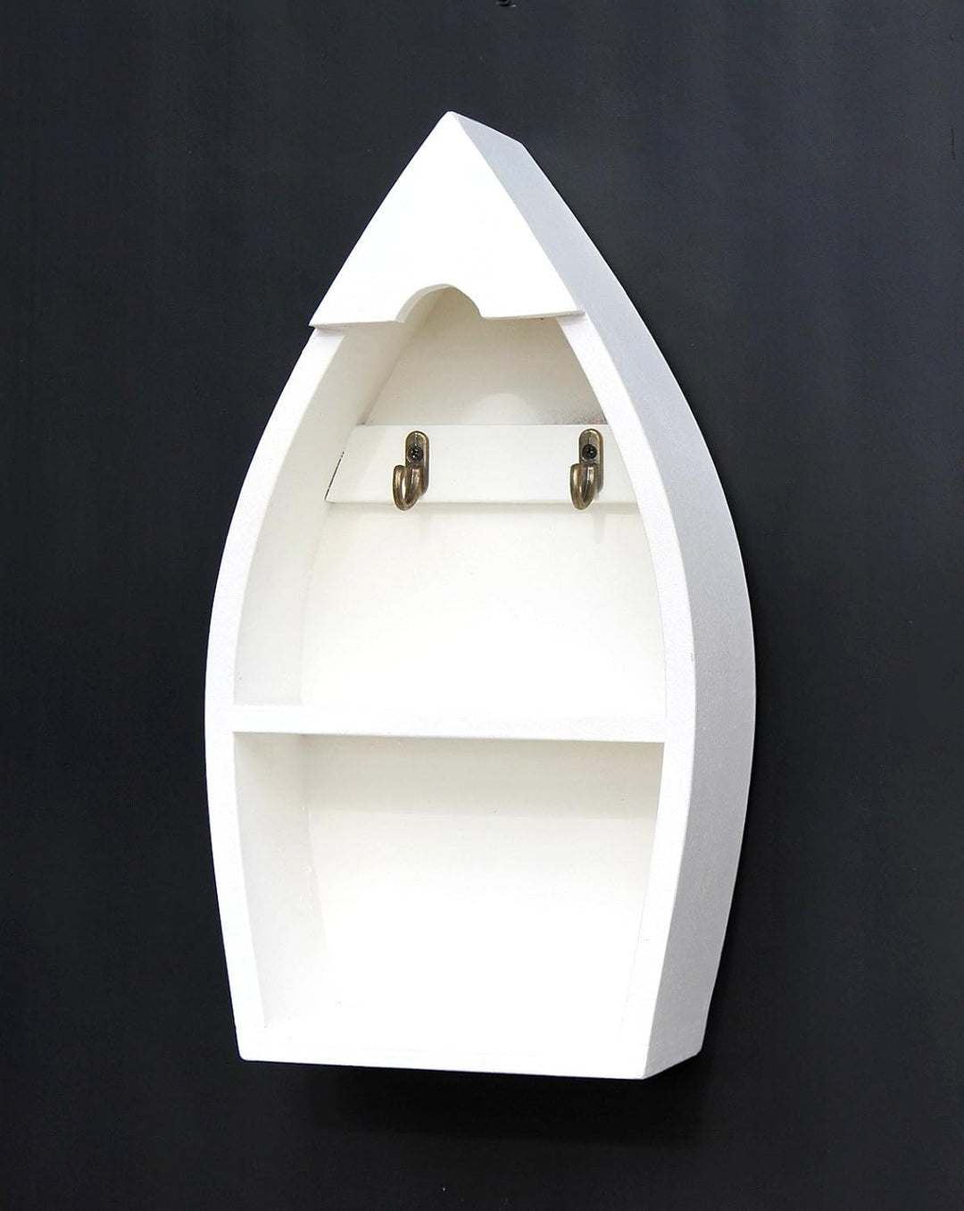 DanDiBo Schlüsselboard aus Holz mit Ablage Boot Schlüsselhaken Wandregal 30-38 cm Schlüsselleiste Sc