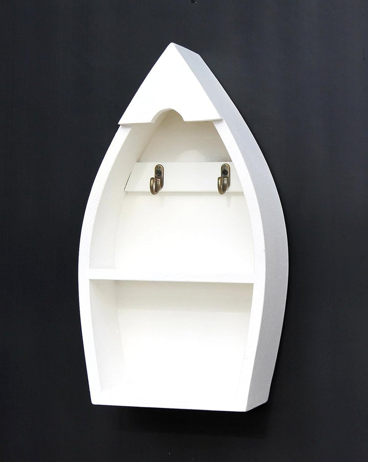 DanDiBo Schlüsselboard aus Holz mit Ablage Boot Schlüsselhaken Wandregal 30-38 cm Schlüsselleiste Sc