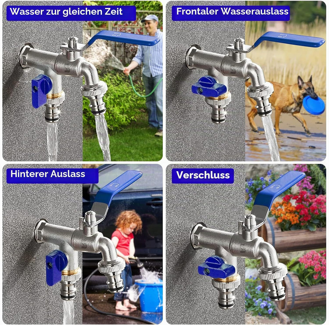 SPGOOD Garten Wasserhahn,Doppel Auslaufhahn 3/4 Zoll,aus Messing Rost-und Frostsicher,mit 2X 3/4 Zol