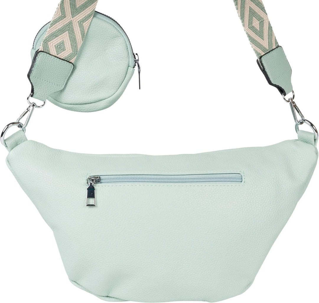styleBREAKER Damen Halbmond Crossbody Schultertaschen Set 3-Teilig, Schultergurt mit Muster, Schlüss