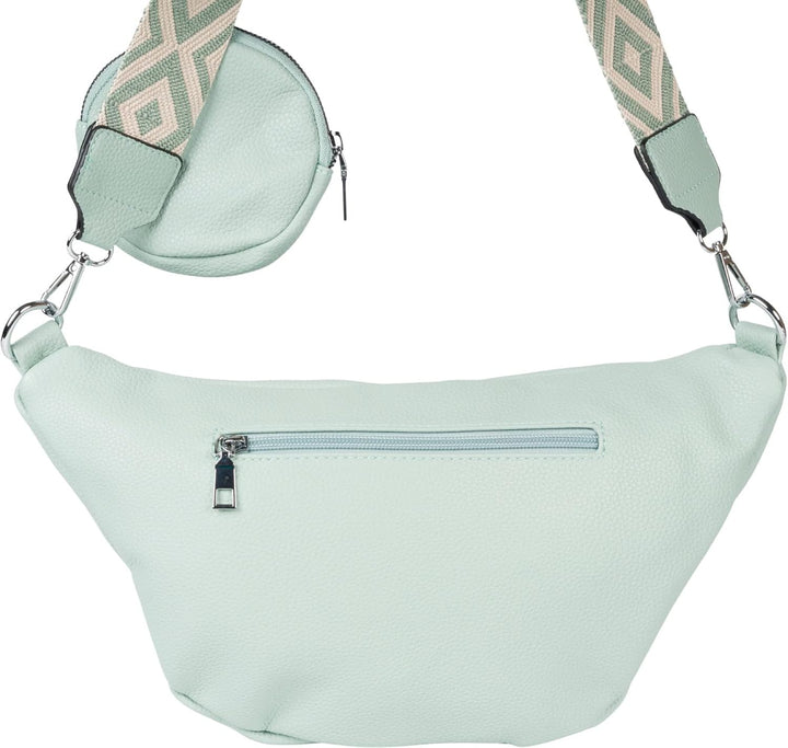 styleBREAKER Damen Halbmond Crossbody Schultertaschen Set 3-Teilig, Schultergurt mit Muster, Schlüss