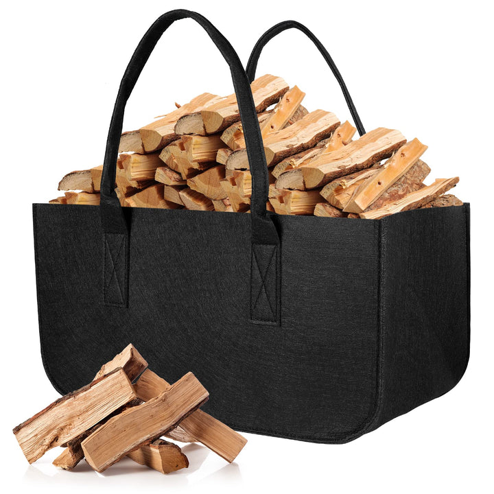 AiQInu Brennholz Filztasche Holzkorb für Kaminholz, Faltbar Feuerholzkorb Schwarz Kaminholztasche Ho