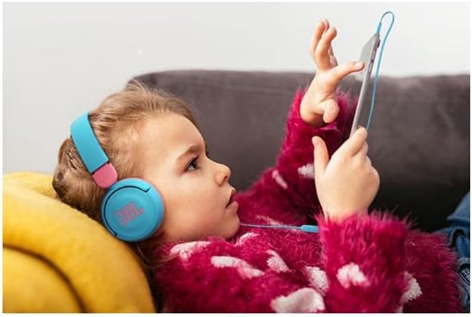 JBL Jr310 On-Ear Kinder-Kopfhörer in Hellblau-Rosa – Kabelgebundene Ohrhörer mit Headset und Fernbed