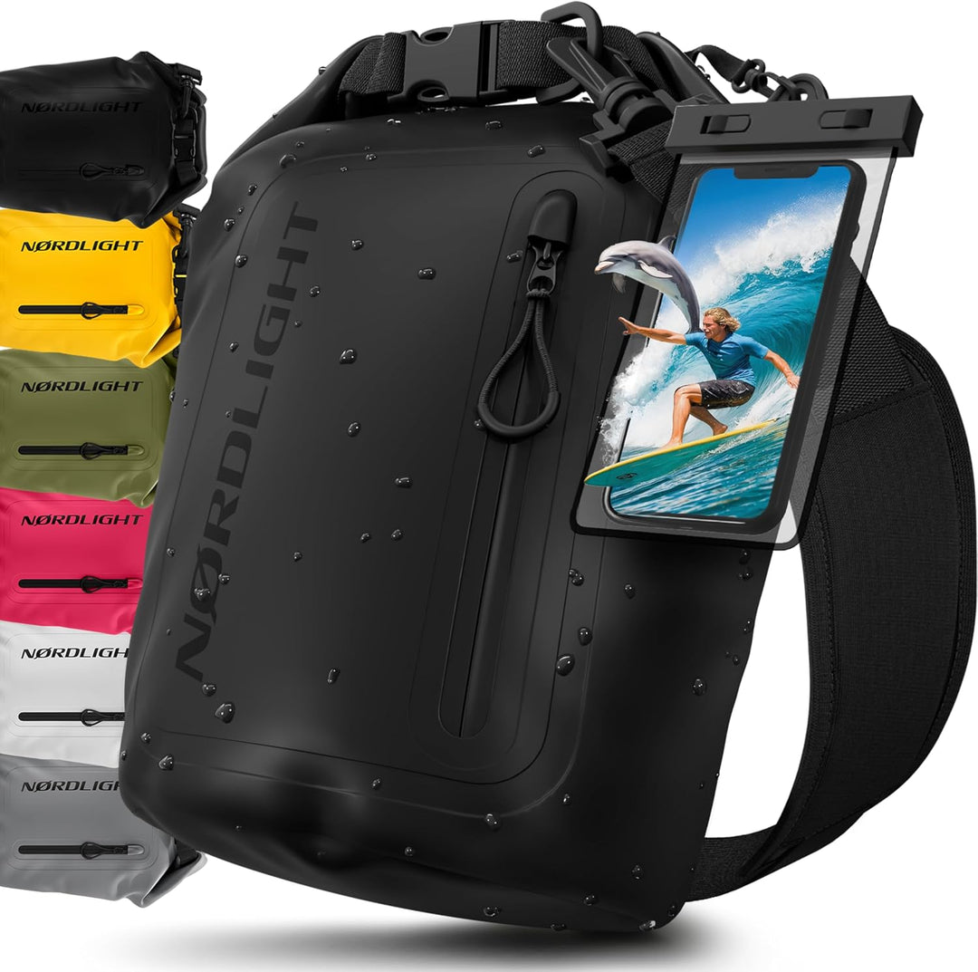 Nordlight Dry Bag wasserdichte Tasche mit Handyhülle + Roll-Top, Schultergurt | Drybag wasserfester
