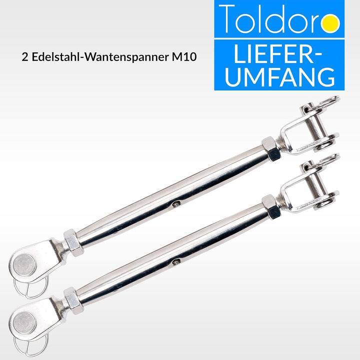 Toldoro® 2x M10 Wantenspanner Edelstahl rostfrei V4A / Sonnensegel Spanner, Spannschloss, Seilspanne