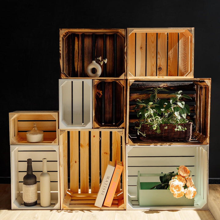 Creative Deco 3 x Grosse Holzkiste Weiss | 50 x 40 x 30 cm | Weinkisten Set Obstkiste Holz | Geschli
