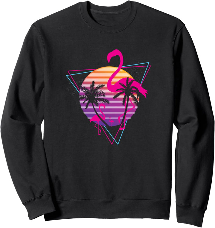 80er Jahre Flamingo Palm Sunset Synthwave Dampfwelle Sweatshirt