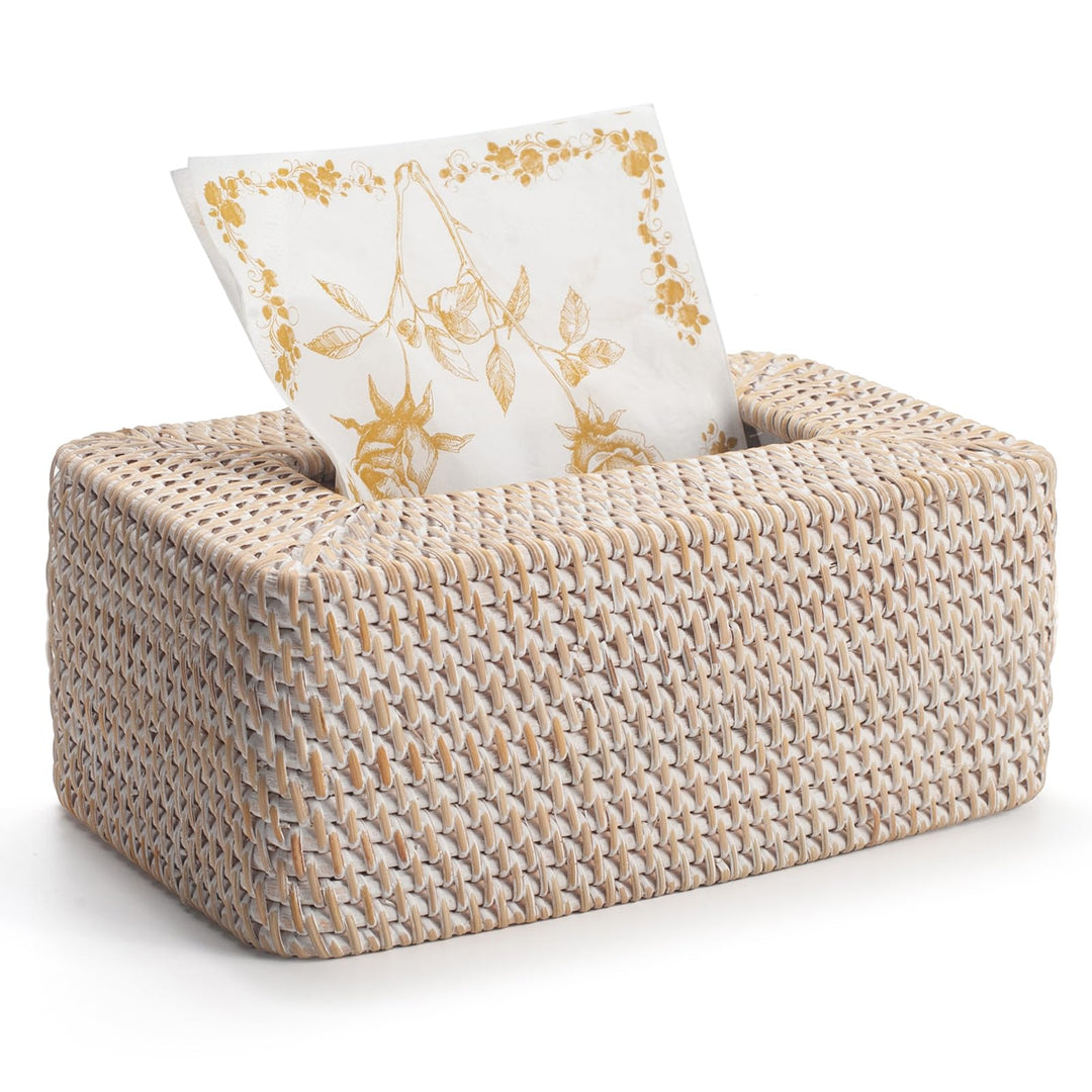 Kosmetiktücherbox aus Rattan, Geflochtener Tücherbox Halter Rechteckig, Gewebter Gesichtstuchhalter,