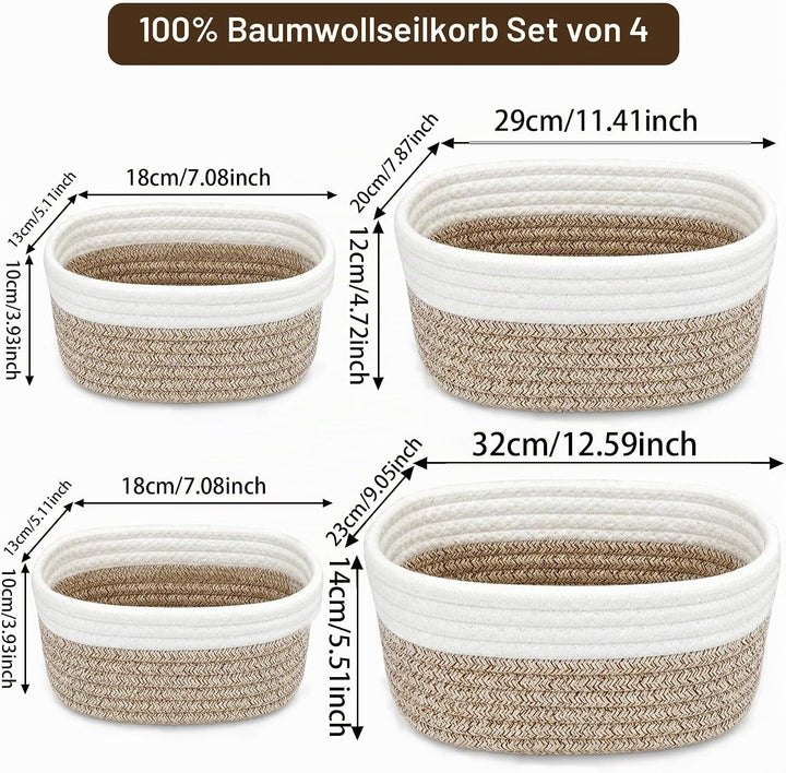 4 Stück Aufbewahrungskorb Geflochten Baumwollseil,Stapelbare Speicher Storage Basket,Stapelbare Korb