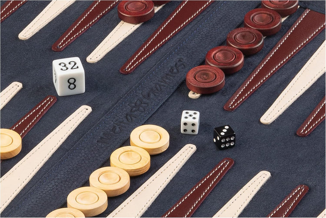 Melia Games Backgammon zum Rollen - Reise-Backgammon aus feinstem Nubuk Echt-Leder mit handgefertigt