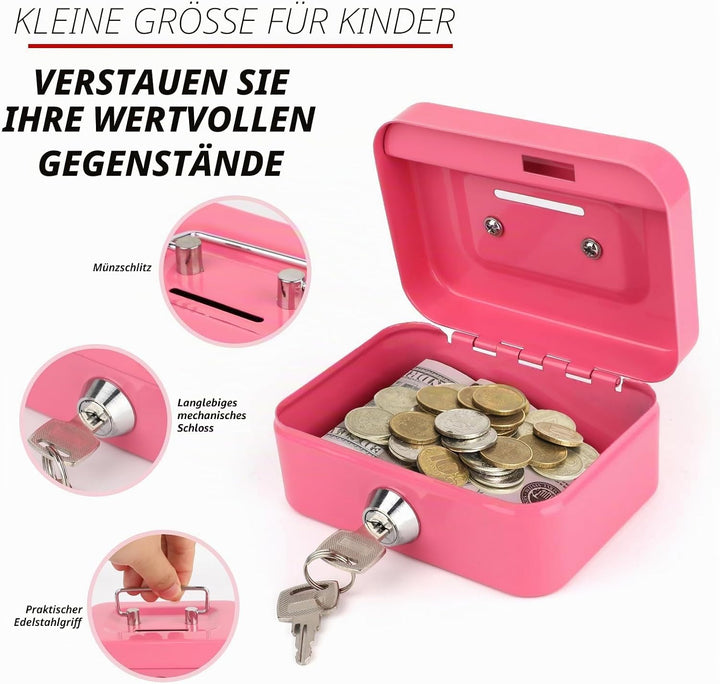 4 Stück Kleine Geldkassette, Kleiner Safe, 11.5x8.5x5cm geldkassette Abschliessbar mit Schlüssel, Me
