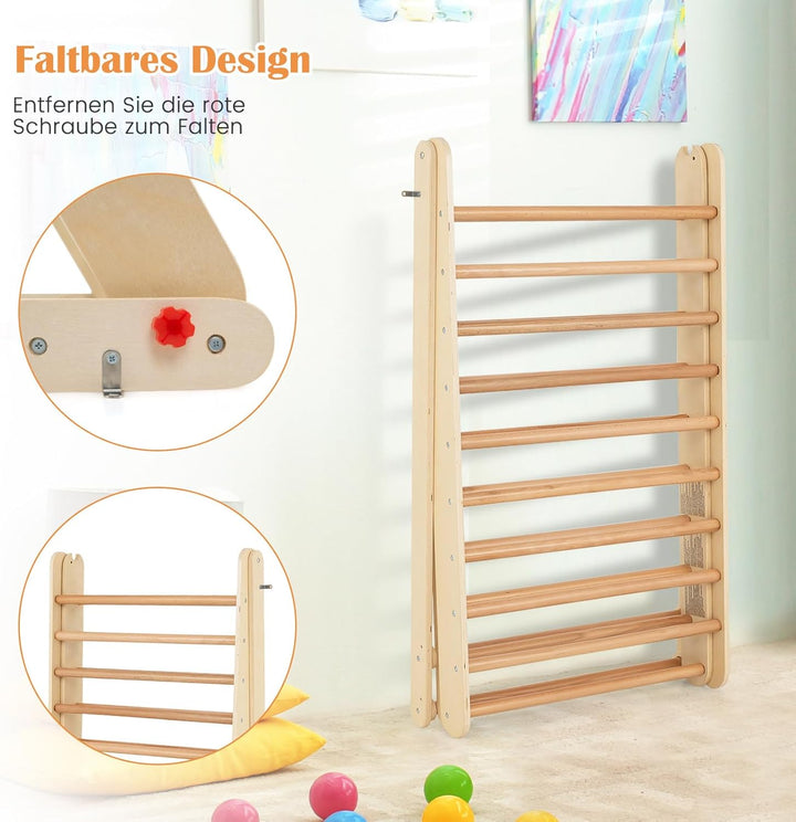 DREAMADE Kletterdreieck mit Rampe, klappbar Kletterspielzeug Holzdreieck aus Massivholz, Indoor Klet
