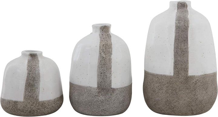 Creative Co-op White & Grey Terracotta with Vertical Stripe Vase, grau