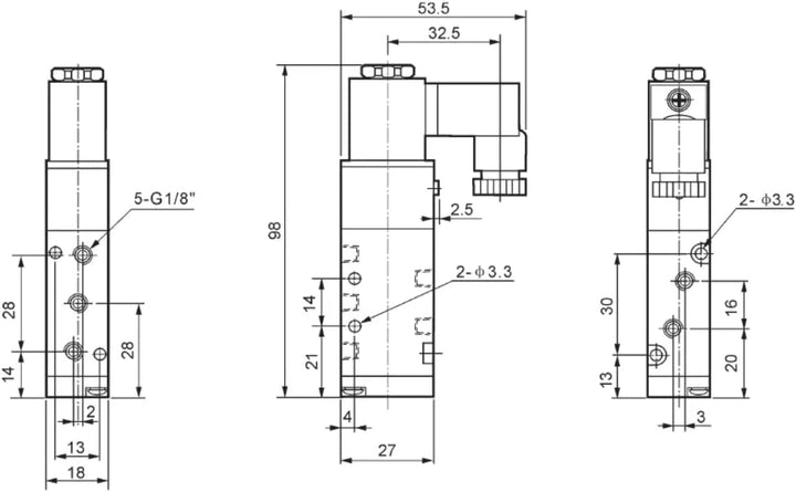 5/2 Wege Pneumatikventil 1/8" 12 Volt DC Wegeventil CNCTEC EcoLine 5/2 Wegeventil (12 Volt DC), 12 V