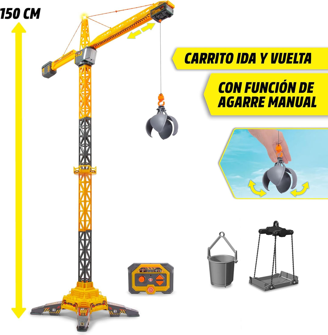 Dickie 203729025 Titan Radiokran mit Funksteuerung, 150 cm, 360° drehbar, mit Licht und USB, inklusi