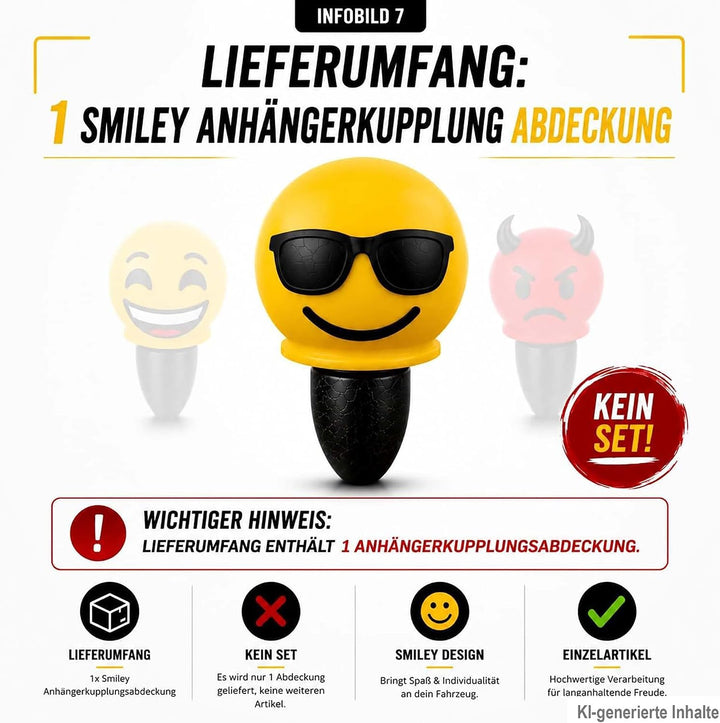 Anhängerkupplung Abdeckung Smiley – Lustige AHK Schutzkappe für 50 mm Kugelkopf – Universal für Auto