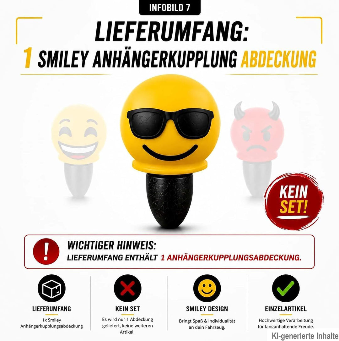 Anhängerkupplung Abdeckung Smiley – Lustige AHK Schutzkappe für 50 mm Kugelkopf – Universal für Auto