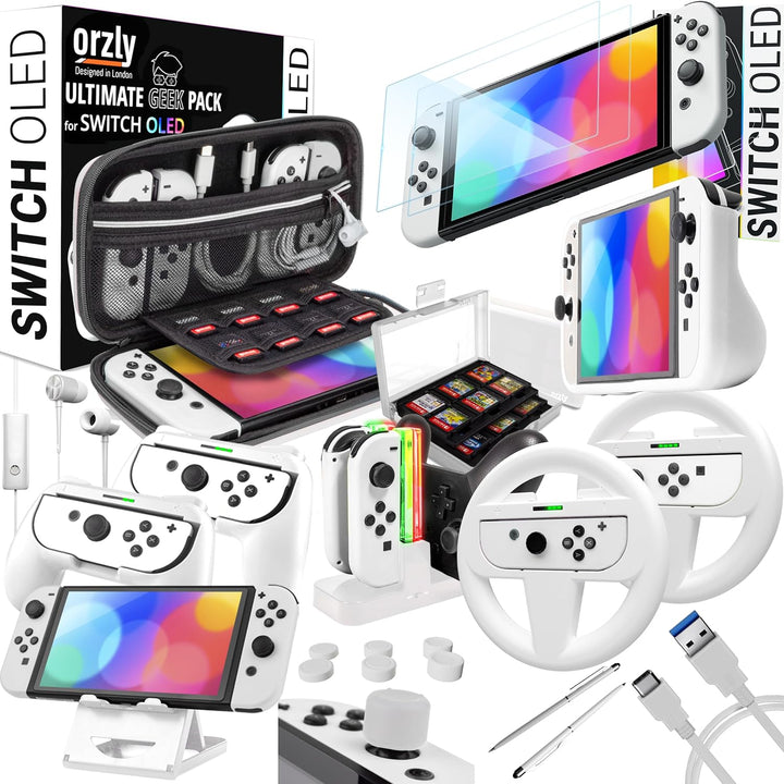 Orzly Accessories Kit Bundle Compatible with Nintendo Switch OLED Console (NOT 2017 Edition Compatib