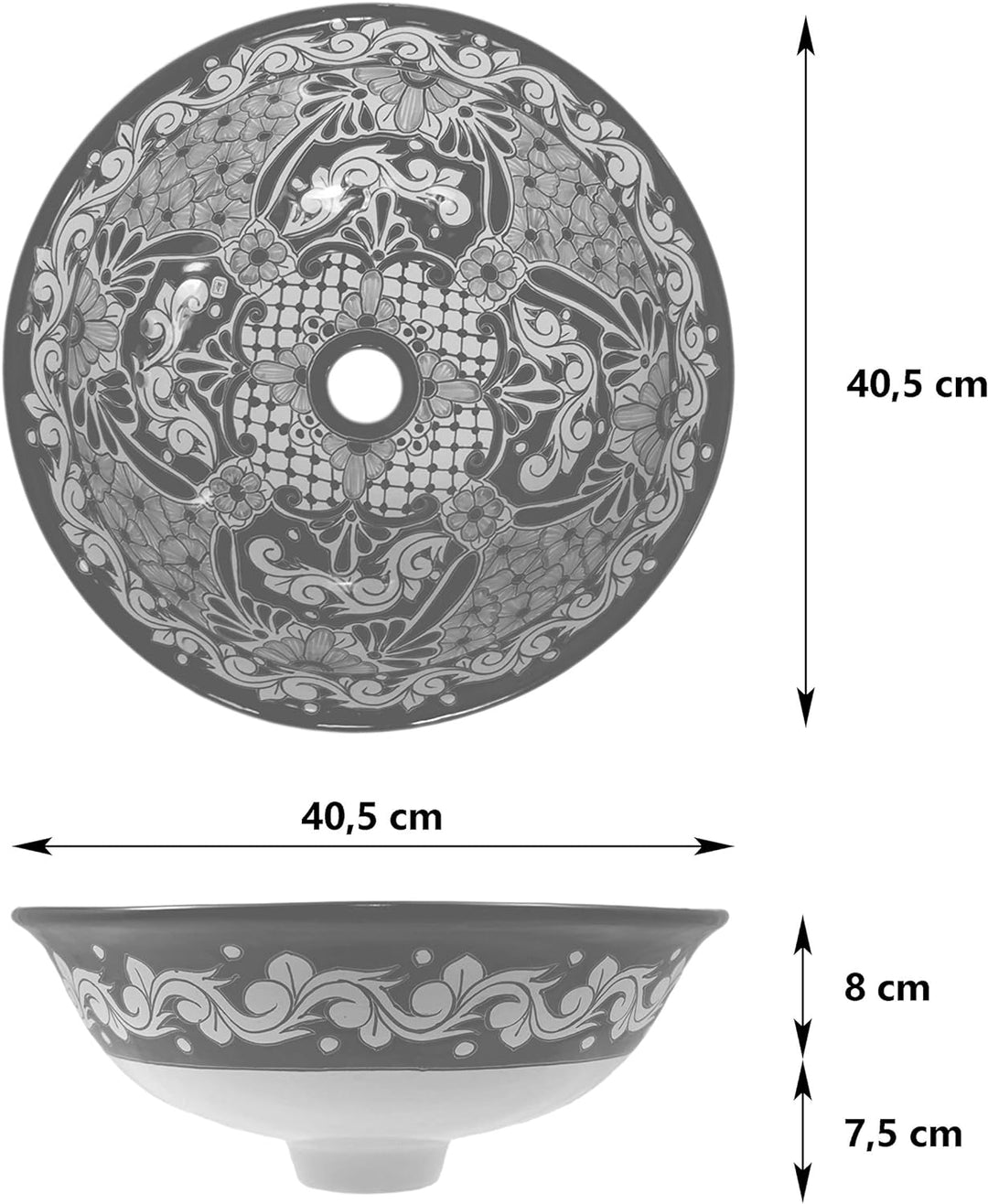 Caremes Atalaya – Talavera mexikanisches Waschbecken - Cerames | Aufsatzwaschbecken 40,5 cm x 15 cm