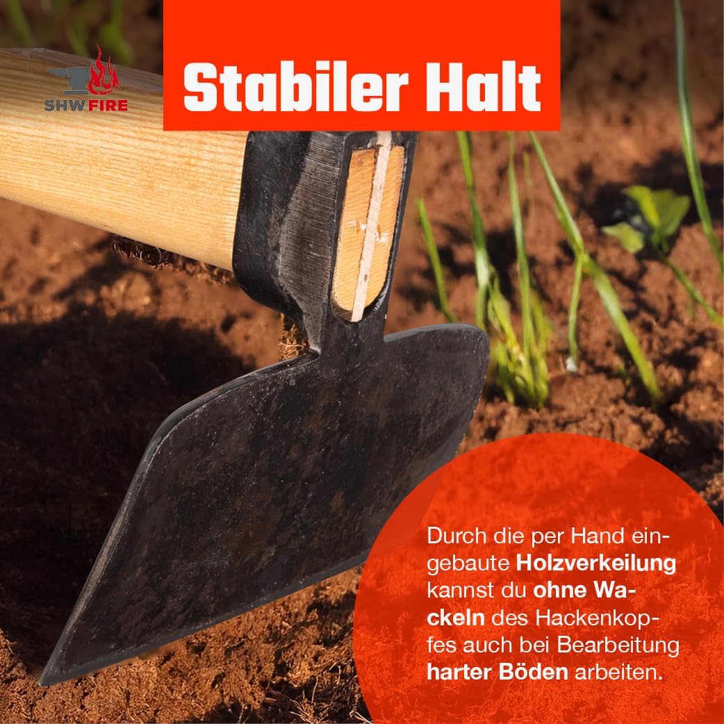 SHW-FIRE Banketthacke mit Breitblatt für effizientes Gärtnern mit 110cm Eschenholzstiel - hochwertig
