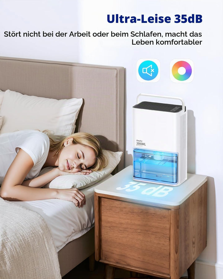 EasyAcc Elektrischer Luftentfeuchter, 2000ml Luftentfeuchter Pro 500-650ml/Tag - 3 Stufen/Automatisc