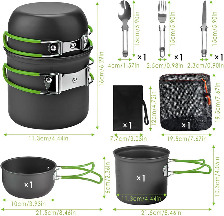 Camping Kochgeschirr Set, Essgeschirr Outdoor, Outdoor Kochset, Camping Kochgeschirr Set für 1-2 Per