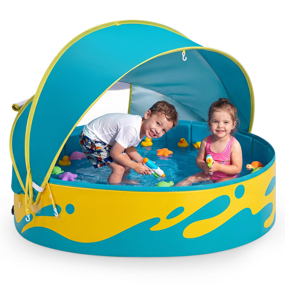 Peradix Planschbecken für Kinder mit Dach,120 cm Baby Planschbecken mit Sonnenschutz – Klappbarer Ki