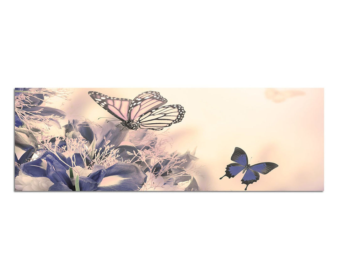 Paul Sinus Art Panoramabild auf Leinwand und Keilrahmen 150x50cm Blumenwiese Frühling Schmetterlinge