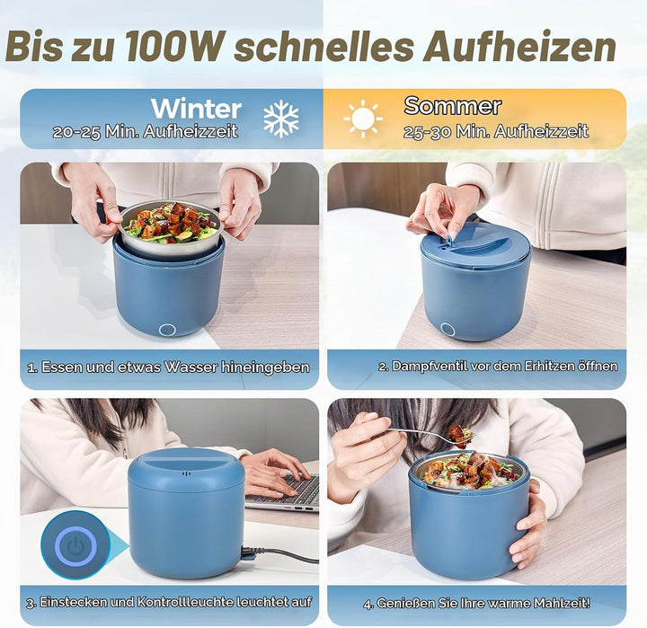 100W Elektrische Lunchbox Erwachsene, 1.2 L Thermo Lunch box mit Besteck und Isolierter Lunchbeutel,