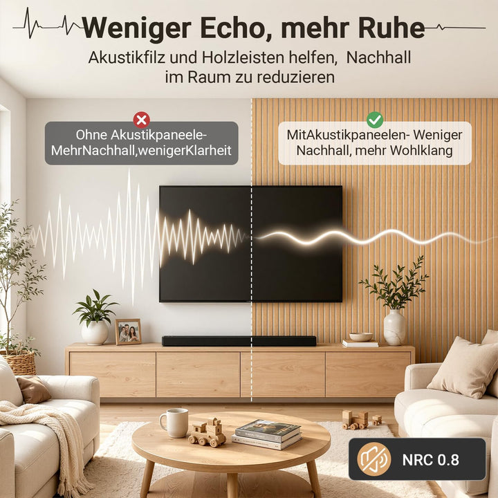 Fiqops Akustikpaneele Holz 120x60 cm, 4er Set, Eiche/Beige | 21 mm starke Akustikpaneele Holz mit MD