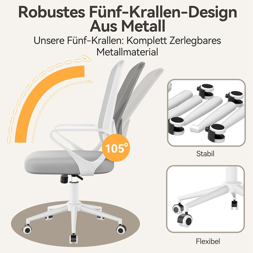 naspaluro Bürostuhl, Ergonomischer Schreibtischstuhl Mit Mesh-Abdeckung, Einzigartiger Lendenwirbels