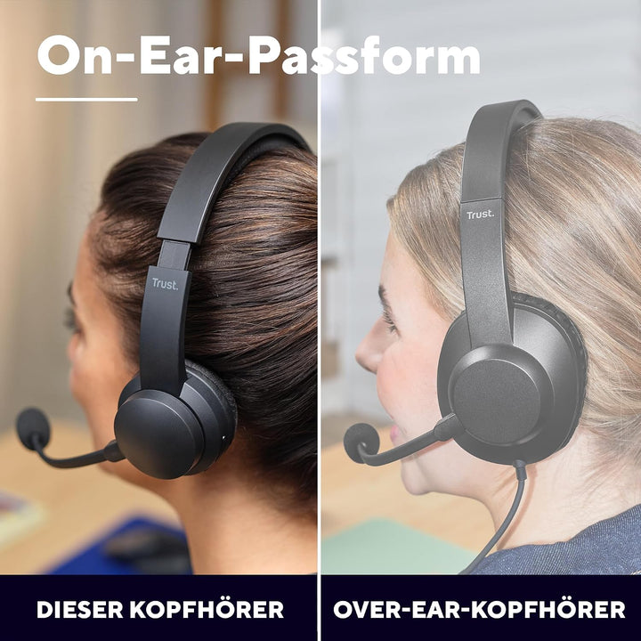 Trust Roha II Kopfhörer Kabellos Bluetooth mit Dual ENC Mikrofon, 85% Recyclingkunststoff, Aufladbar