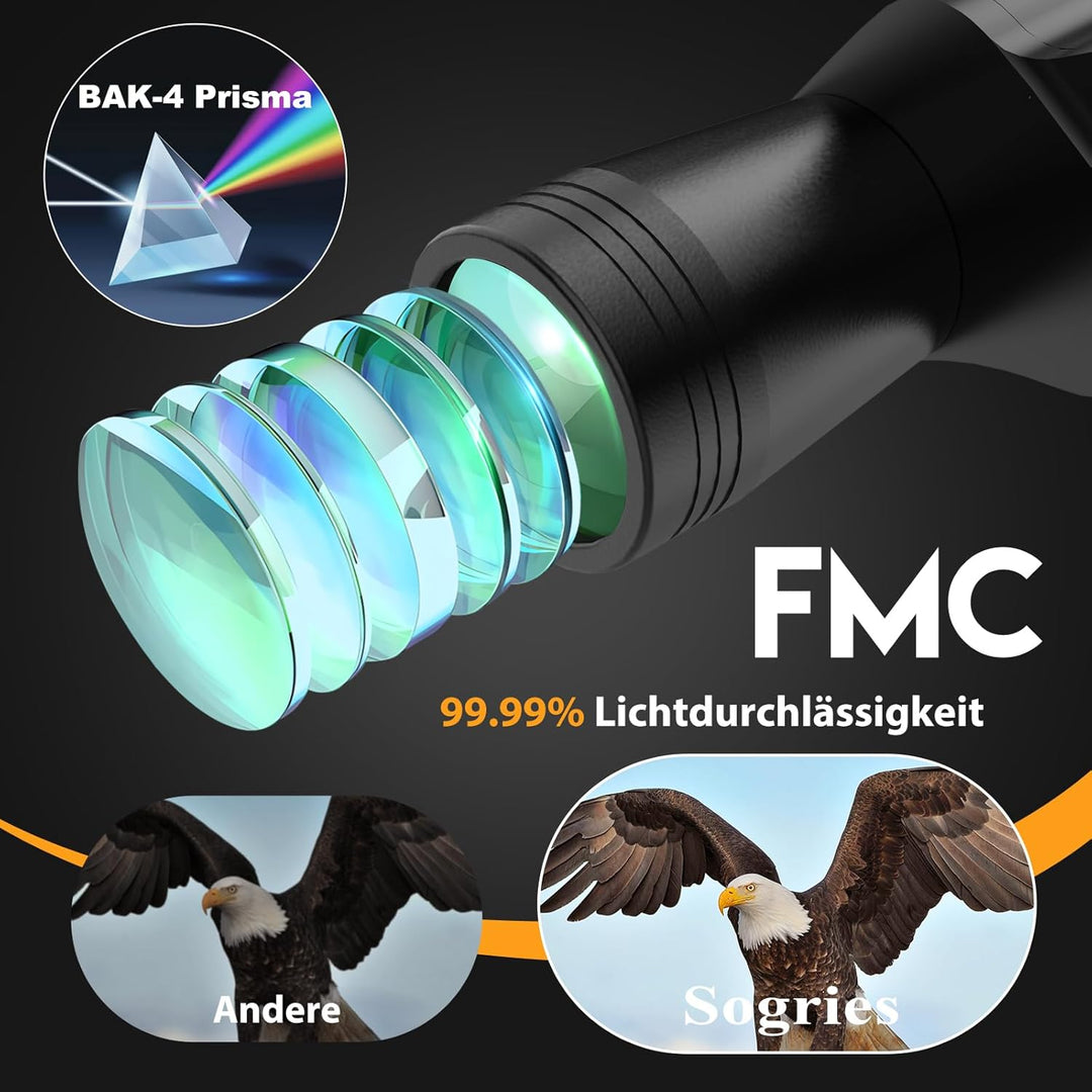 10x50 HD-Fernglas für Erwachsene. Leistungsstarkes, wasserdichtes und kompaktes Fernglas für Vogelbe