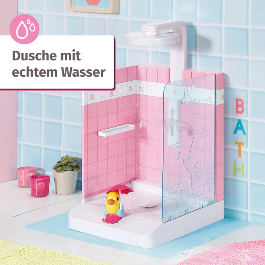 BABY born Walk In Shower, begehbare Puppendusche mit echtem Wasser und höhenverstellbarem Duschkopf,