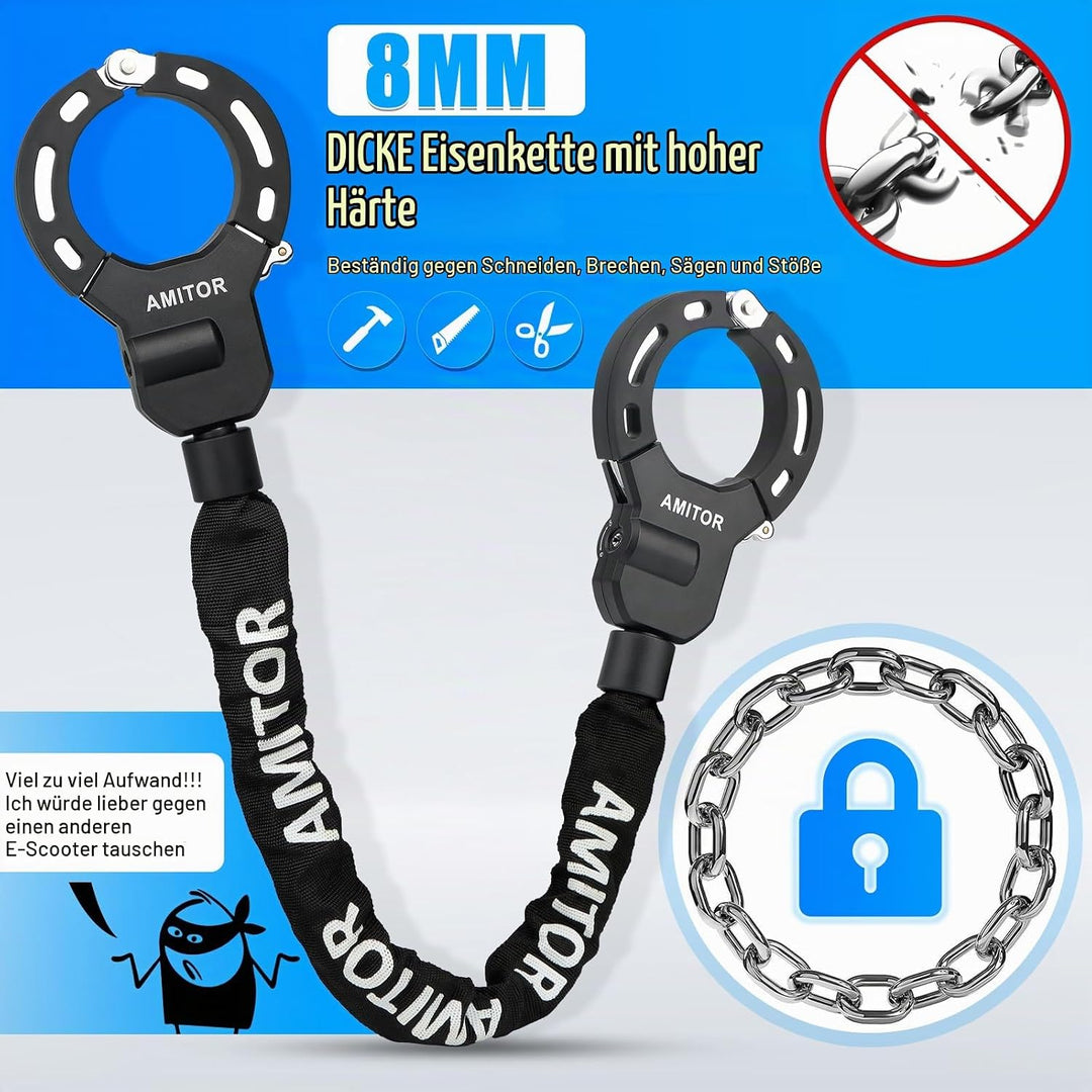 Handschellenschloss E Scooter Schloss mit Tasche 3L Leicht für Xiaomi Segway Ninebot, 8MM Anti-Diebs