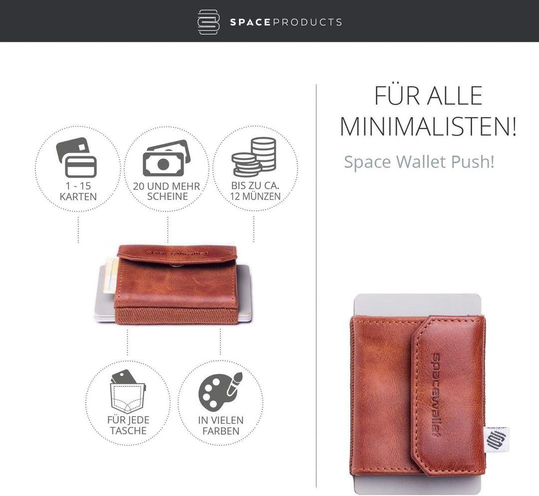 Space Wallet Slim Wallet mit Münzfach I Büffelleder Geldbörse Herren klein - Mini Geldbeutel Damen I