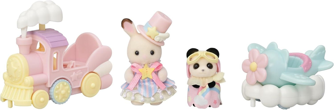 Sylvanian Families - 5819 Freizeitpark Spielset Zugfahrt, samtige Tierfiguren, Schokoladenhase, Pand