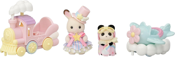 Sylvanian Families - 5819 Freizeitpark Spielset Zugfahrt, samtige Tierfiguren, Schokoladenhase, Pand