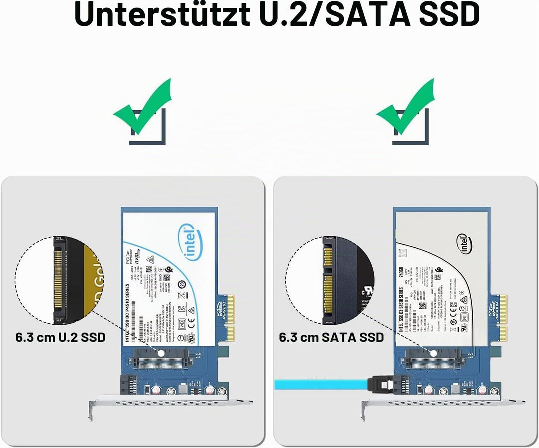 U.2 SFF-8639 auf PCIe Adapter, PCIe 3.0 X4 Erweiterungskarte für 2.5’’ U.2 NVMe SSD or 2.5" SATA SSD