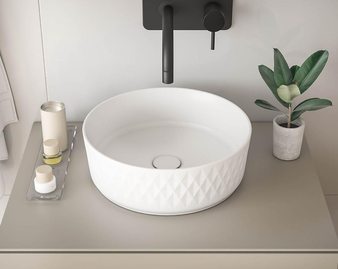 Aufsatz-Waschbecken Bath-O-Line 36x36cm | mit Rautenmuster | weiss-matt