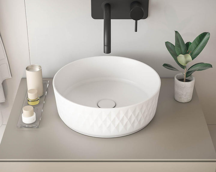 Aufsatz-Waschbecken Bath-O-Line 36x36cm | mit Rautenmuster | weiss-matt
